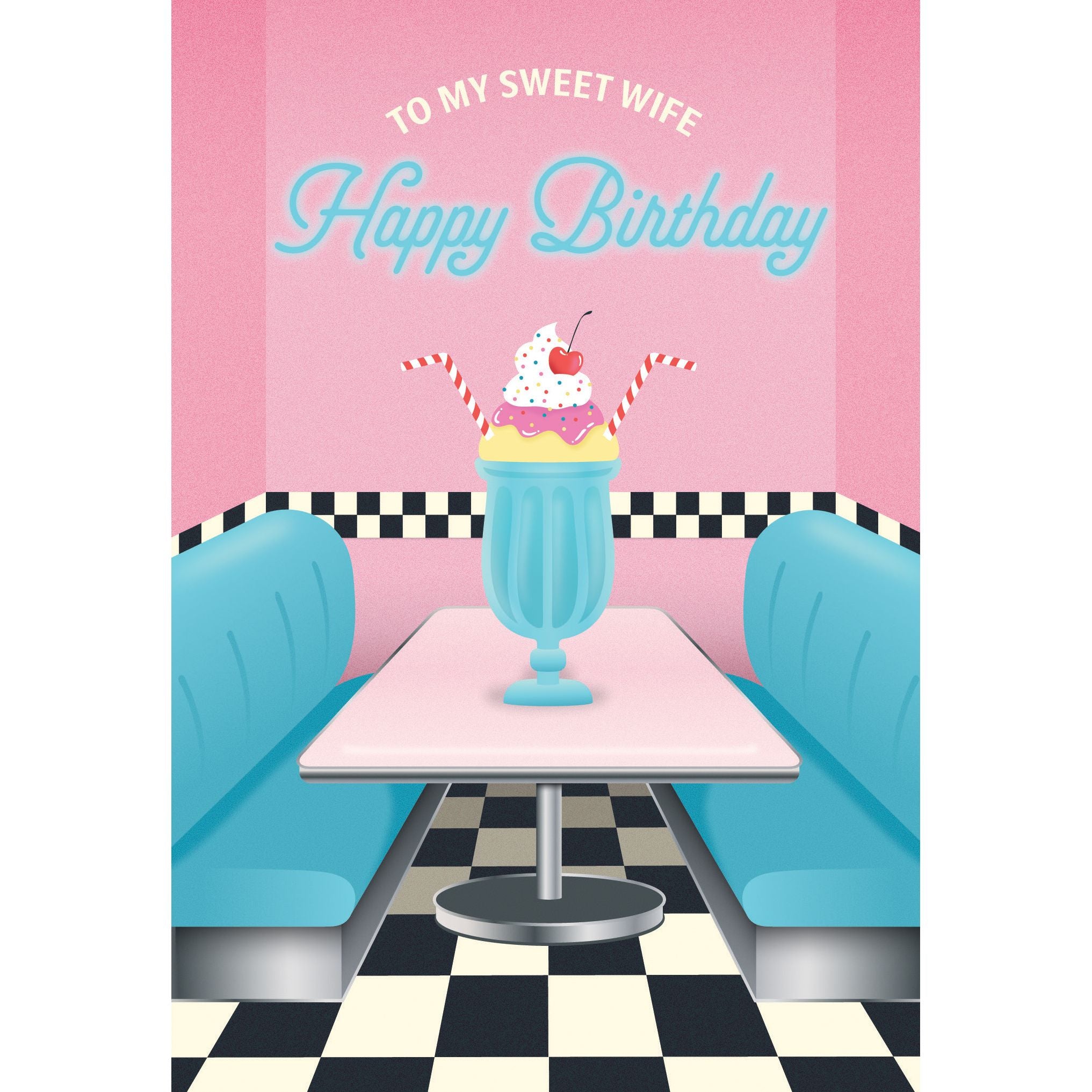 Diner Milkshake Birthday Card Wife